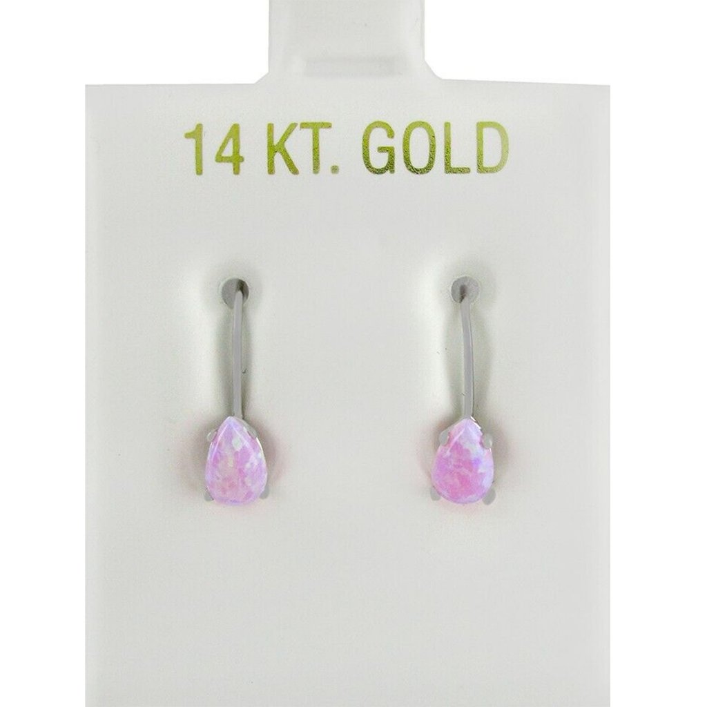 Genuine Pink Opal Dangling Earrings 14k White Gold